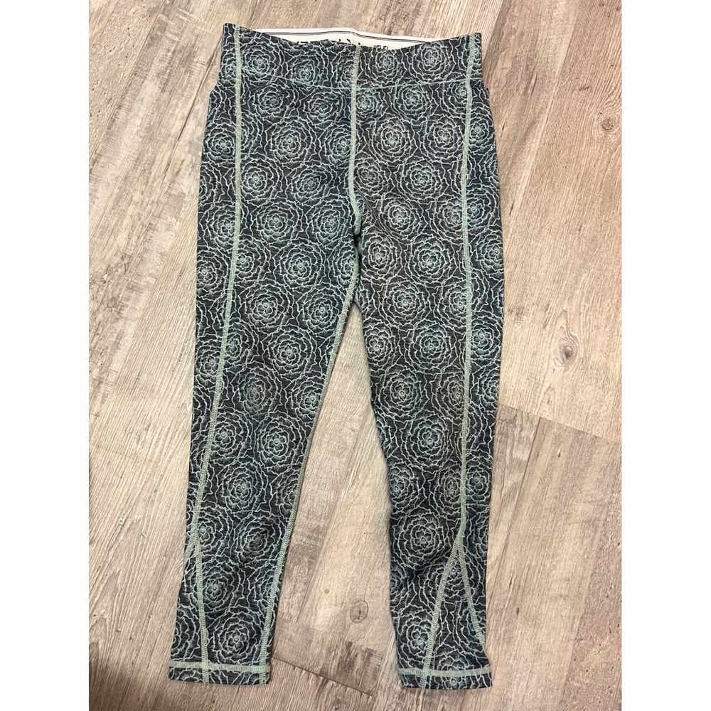 Ivory Ella Teal Floral Rose Cropped Leggings Gray‎ Athletic Yoga Pants Small